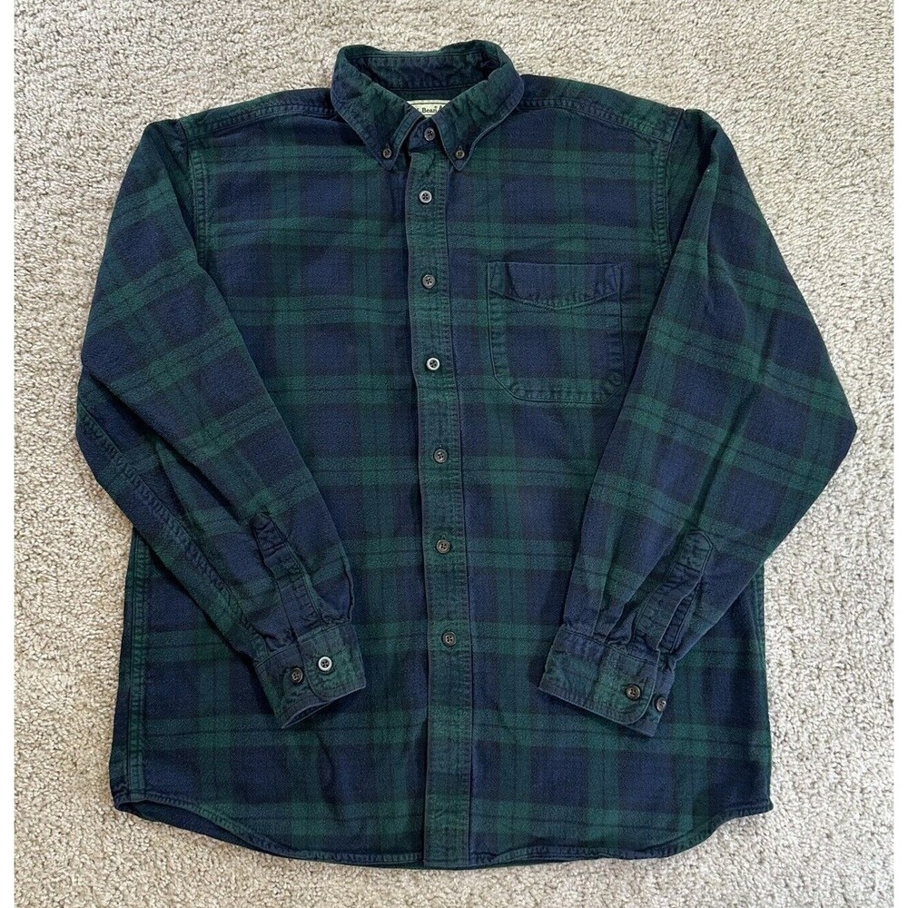 LL Bean Shirt Men’s Medium Blue Green Scotch Plaid Flannel Button Down